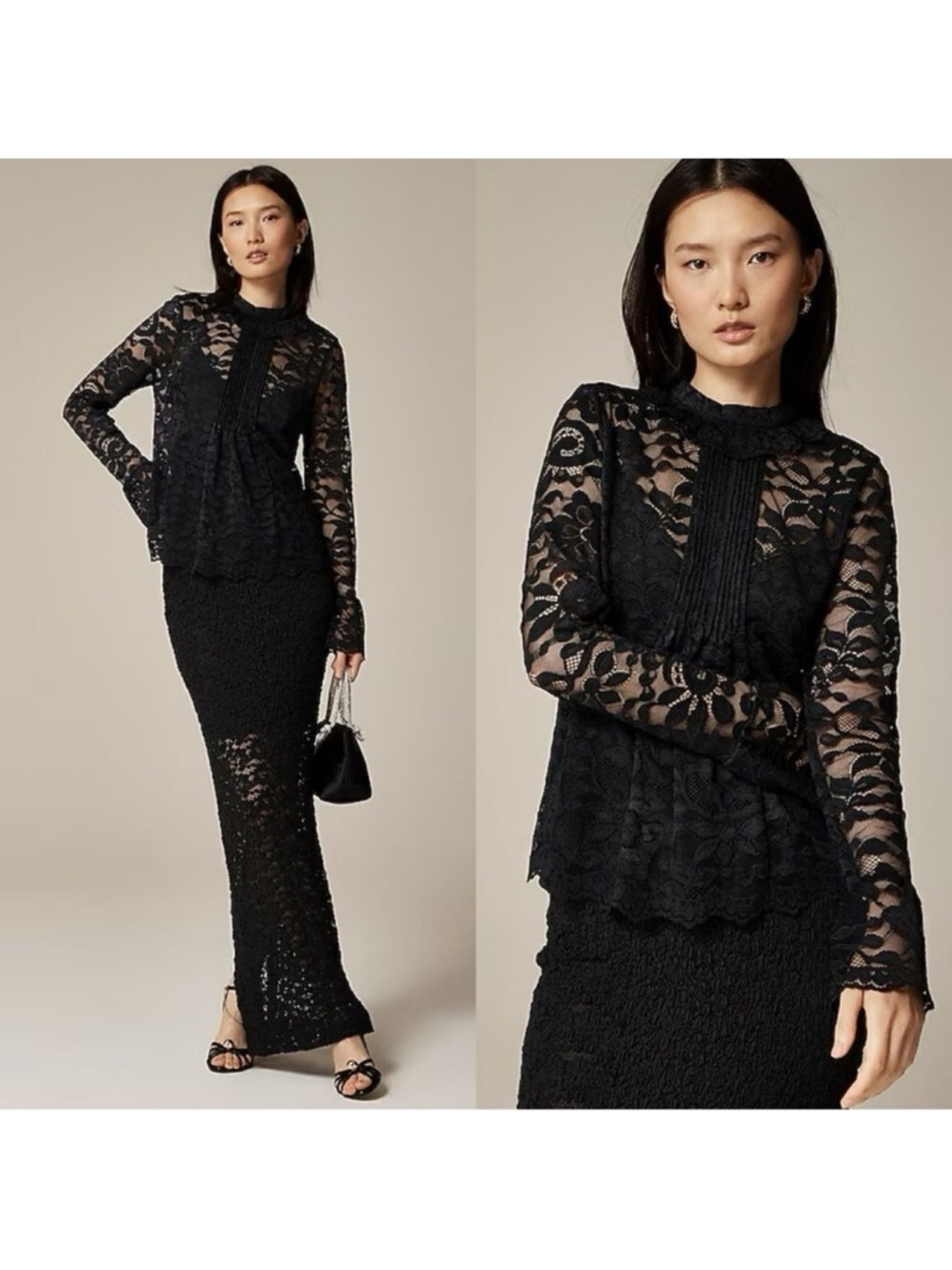 J.Crew Mockneck Lace Black Top